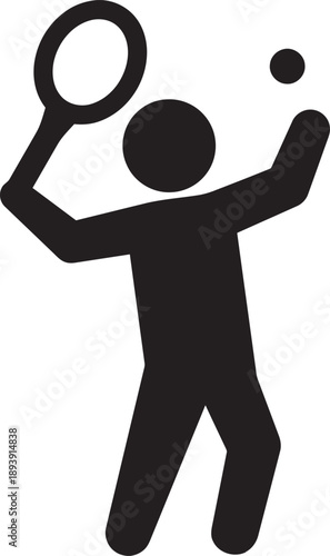 Tennis Player Silhouette Icon Swinging Racket to Hit Ball