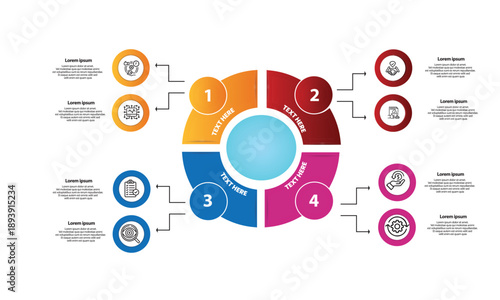 Collection of vector circle chart infographic templates for presentations, advertising, layouts, annual reports. 4 options, steps, parts	