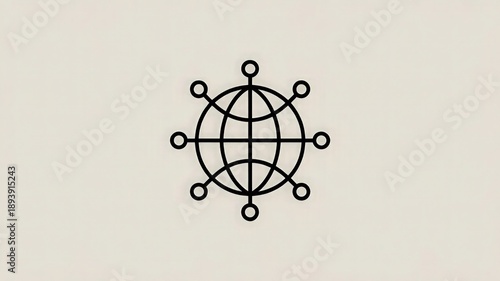 Simple black outline icon illustrating a simplified globe surrounded by six distinct connection points forming a conceptual framework for universal partnership or outreach.