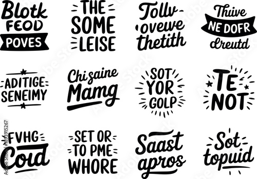 A collection of unique and creative typography designs on a white background