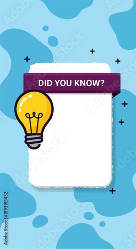 Lightbulb Idea. "Did You Know?" Text. Blank Space for Text. Blue Background.