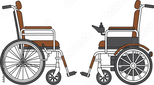 Manual and Electric Wheelchairs Side by Side illustration vector