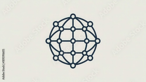 Minimalist dark line drawing of a spherical world map structure featuring an interconnected lattice of points suggesting distributed data management across the earth.
