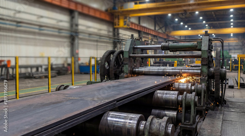 Wallpaper Mural Machine processes metal sheets in a large factory setting Torontodigital.ca