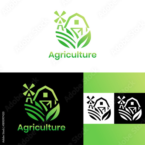 Farm House Agriculture Logo | Rural Farming Landscape Icon | Green Countryside Symbol
