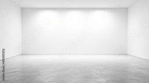 Empty White Room with Concrete Floor and Lighting