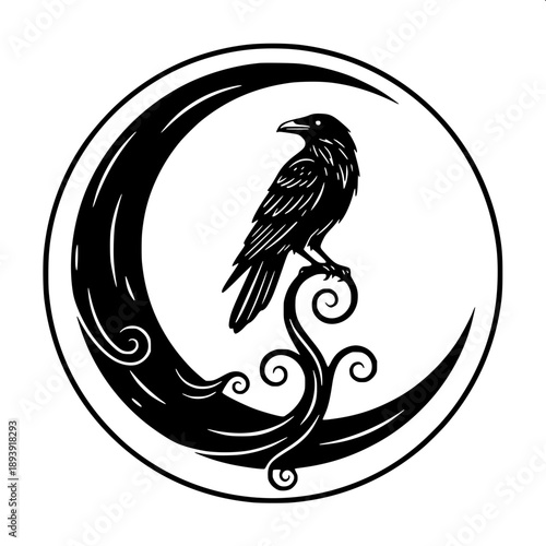 Elegant crescent moon silhouette, dark gothic aesthetic, flat vector, high contrast