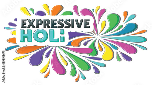 Vibrant expressive holi design with multicolored paint splashes on white background