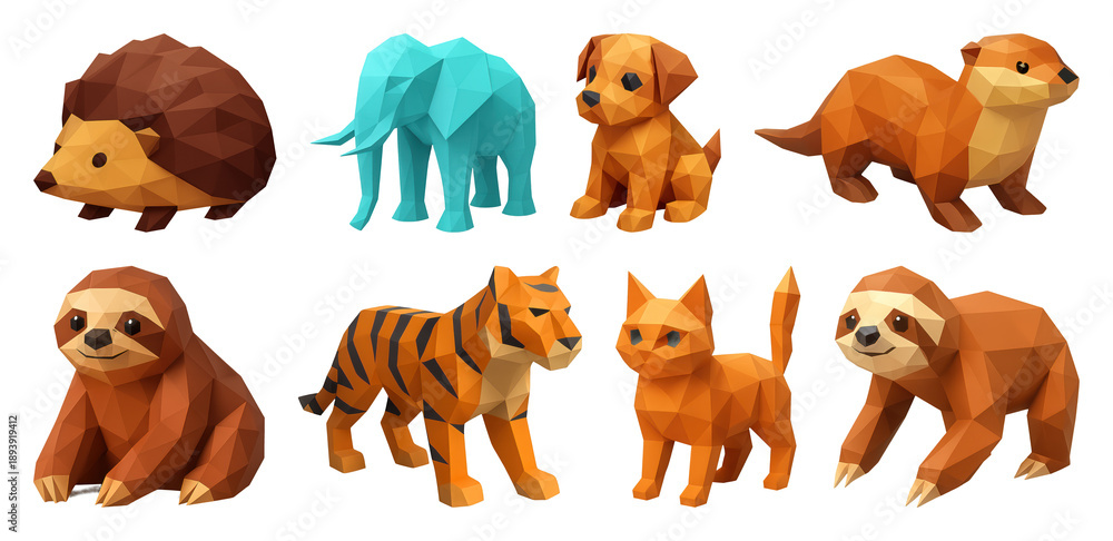 Obraz premium PNG Low-poly animal figures collection, element set on transparent background