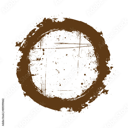 Vintage Grunge texture Brown grunge circle with scratches and splatters on white background for design and decoration purposes