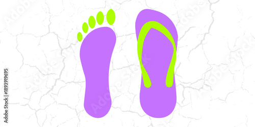 Green and purple Sandal and Feet Icon or Logo Design.