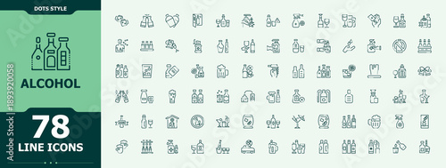 Alcohol modern icon set. Sign and Symbol. Included wine, martini, drink, beer, cocktail, vodka. Art and illustration. Champagne icon set.