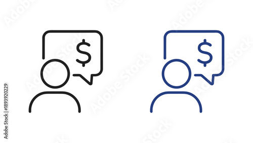 Person Money Speech Bubble Line Icon for Financial Consulting Concept