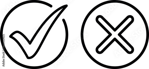 Check mark and cross symbols in circles x mark