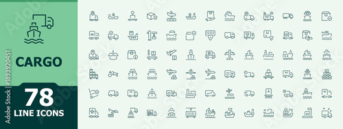 Set of Cargo line icon. Contains such icons as truck, logistic, transportation, van, shipping and more. Collection for mobile and web apps. Car related icon set. Editable vector art.