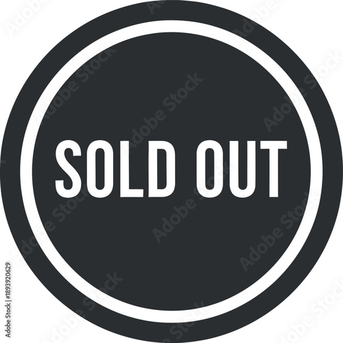 Dark gray circle with white text sold out sign word