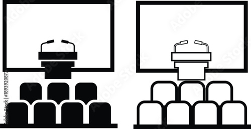 Conference room icon. Speaker podium symbol. Management consulting symbol. flat style.