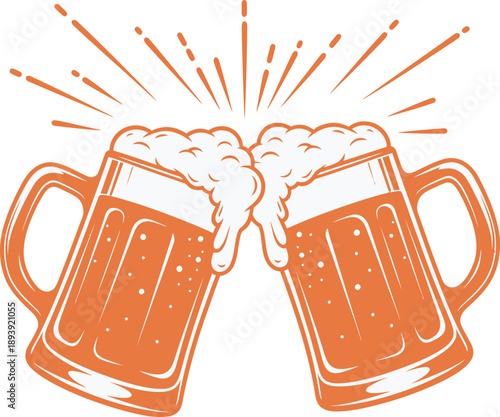 Cheers with beer mugs isolated on transparent background