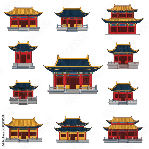 Collection of traditional Chinese temple buildings with ornate roofs