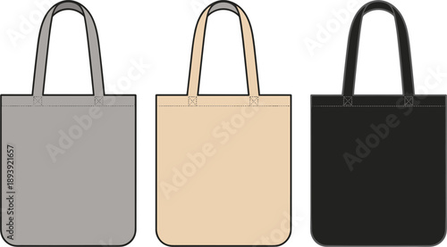 Three Canvas Tote Bags in Gray Beige and Black canvas bag shopping bag