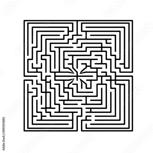 Complex square maze illustration, a challenging labyrinth puzzle representing problem-solving, strategy, and decision-making
