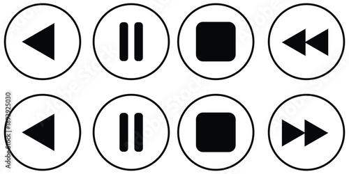 Audio button vector icon set. vector icons on white background. Play pause button for music controls. Vector illustration. 