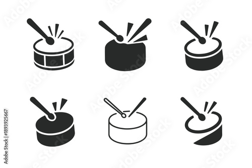 Sound Creation Icons. How sound is made. Icon set. Set Logo of How sound is made: drum surface being struck. harmonious logo variations of the same emblematic