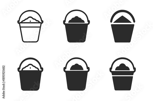 Feed Bucket Logos. feed bucket. Icon set. Set Logo of feed bucket: metal feed bucket with bail handle. harmonious logo variations of the same emblematic
