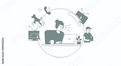 Vector illustration of multitasking office workers with various tasks