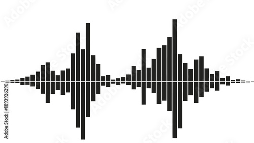 Dynamic black sound wave equalizer displaying audio spectrum, modern music or tech visualization on an isolated white background.