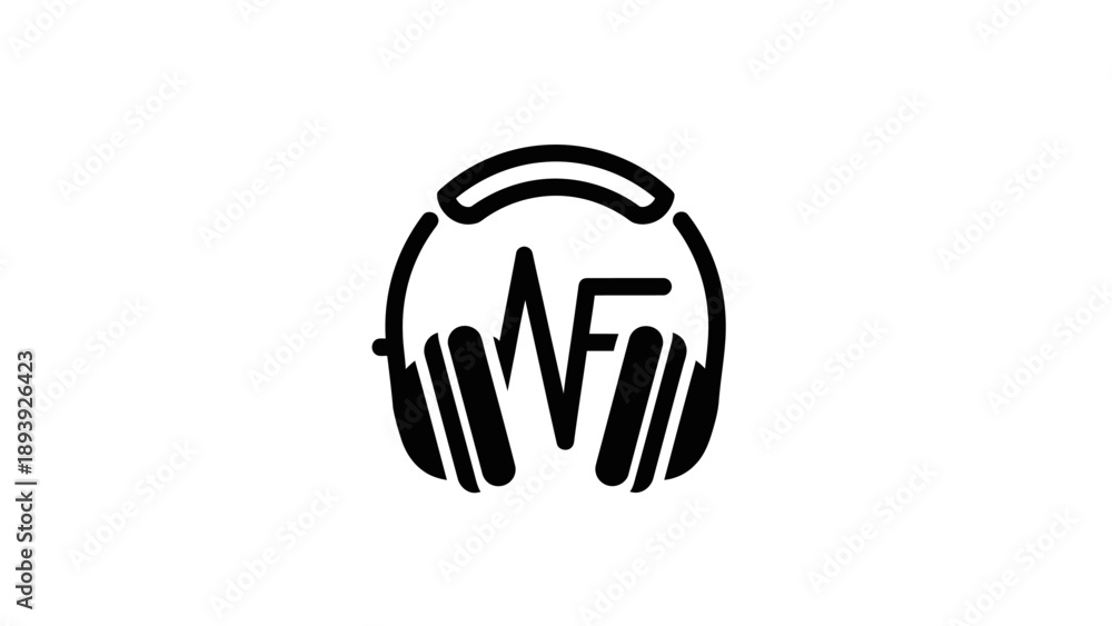 Obraz premium Stylish Headphones Logo with Abstract Design Element Inside Circle, Modern Audio Brand Icon, Isolated White Background