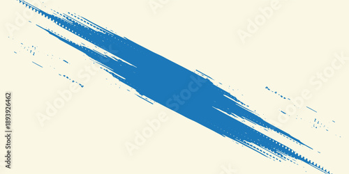 Grunge grainy blue brush stroke with spray texture. Hand drawn distress damaged vintage banner with zigzag bold line. Rough thick brush stroke texture. Spray paint effect vector background.