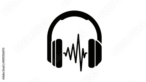 Headphones with Heartbeat Pulse Line Inside, Music and Health Concept Icon, Isolated White Background