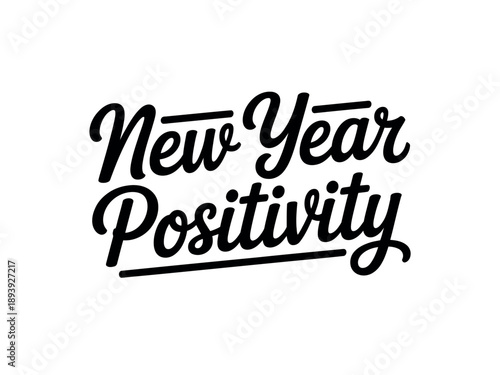 A stylized typography design with the phrase New Year Positivity on a white background