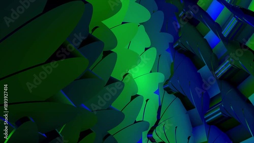 3d background objects pattern of blue and green animation