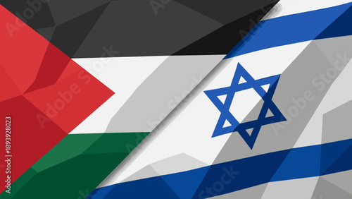 Flags of israel and palestine united in a geometric abstract representation