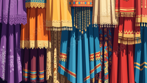 Traditional colorful dresses with intricate patterns