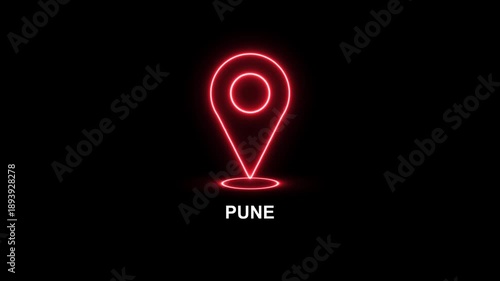 Neon line Travel Destination Concept. INDIA country and PUNE city Place Highlight GPS location tracking icon, 4k video. 