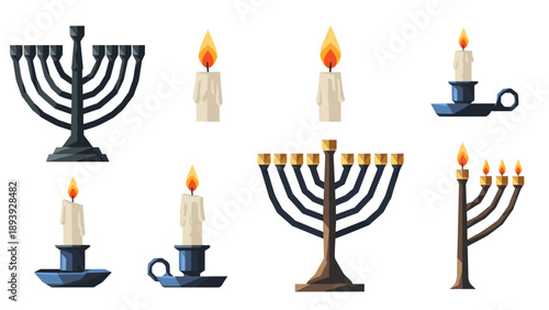 Stylized hanukkah candles and menorahs: festive holiday flame designs