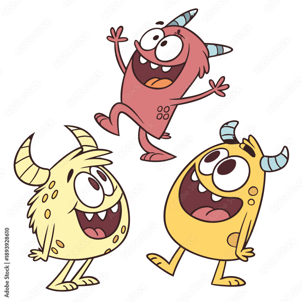 Obraz premium Cartoon monster bundle with funny, quirky characters and vibrant colors