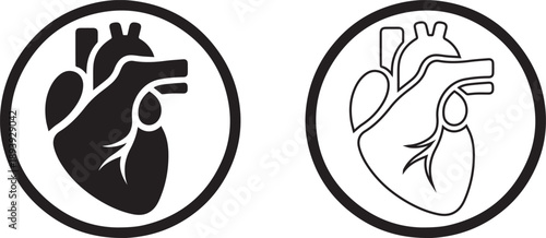 Anatomical heart icons in black and white line art style for medical use .eps
