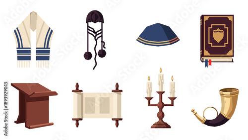 Jewish religious symbols collection for celebrations and ceremonies
