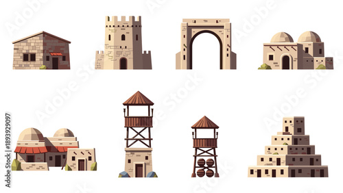 Ancient middle eastern architectural icons in flat design