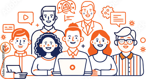 Diverse group of professionals working together as a team in a collaborative environment isolated on transparent background, Vector