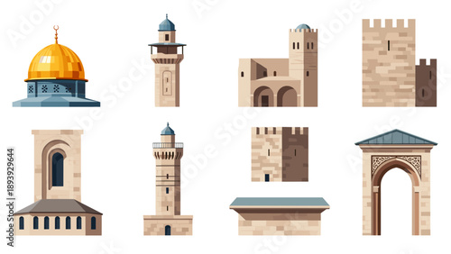 Iconic middle eastern landmarks in flat design style