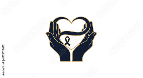 Hands holding heart with awareness ribbon charity support.
