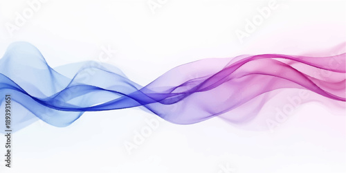 Smooth abstract blue and purple smoke waves with colorful swirls and flowing curves create a vibrant motion pattern on a white backdrop illustration