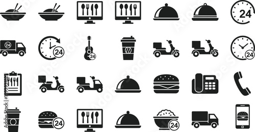 Food delivery and restaurant service icons vector set for business apps