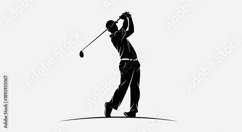 Focused male golfer swinging golf club with precision in bright studio