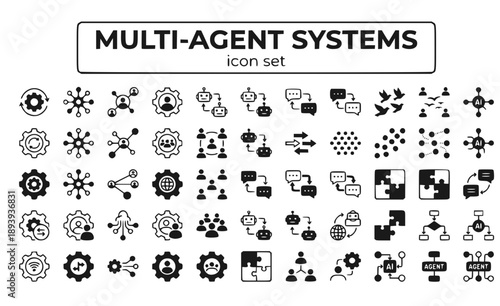 Multi-Agent Systems Collaborative AI Distributed Intelligence Agent Networks Swarm Coordination Communication Technology Vector Icon Set - Agent Systems